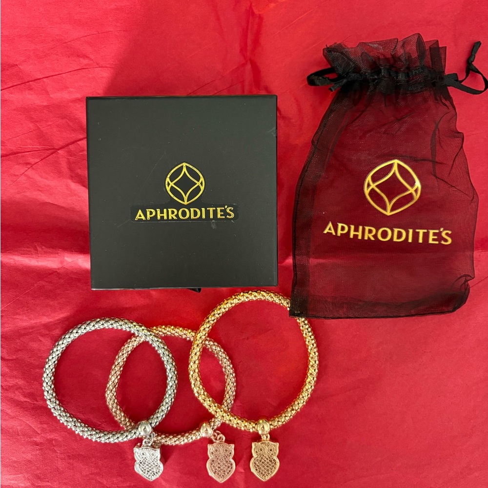 Aphrodite Gold, Rose Gold and Silver Plated Owl Charm Bracelets